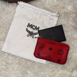 MCM Red Leather Zip Pouch
